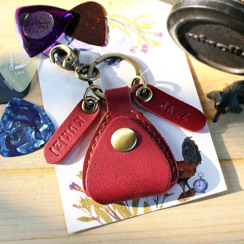 Handmade Leather Guitar / Bass Pick Case - Red / Key Ring / Personalized - Keychains - Genuine Leather Red