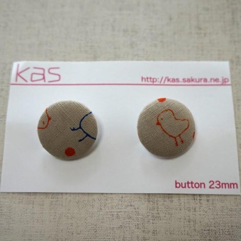 Hand printed original covered button"birds"(medium) - อื่นๆ - ผ้าฝ้าย/ผ้าลินิน สีเทา