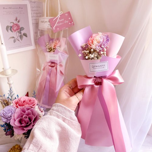 WANYI 玩藝花坊 韓風擴香康乃馨花束 附贈提袋 七夕禮物 乾燥花 永生花 畢業禮教