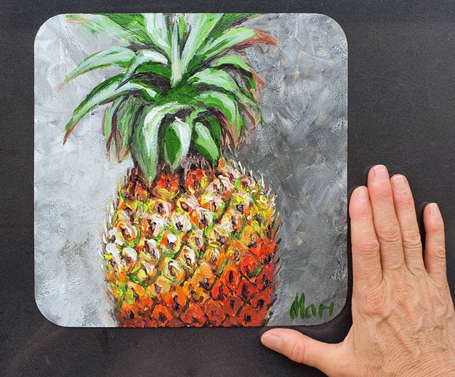 パイナップルの絵、果物、静物画、キッチン、野菜、アナナス