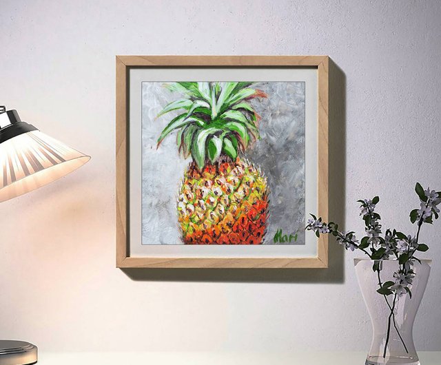 パイナップルの絵、果物、静物画、キッチン、野菜、アナナス