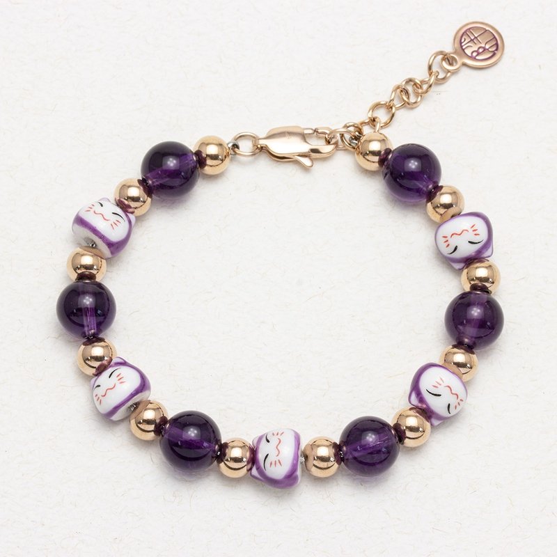 [Lucky Cat] Healthy Amethyst Stainless Steel Bracelet - Bracelets - Crystal Silver