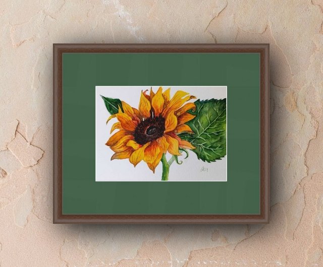 ひまわりの絵オリジナル水彩アート植物花のアートワーク花