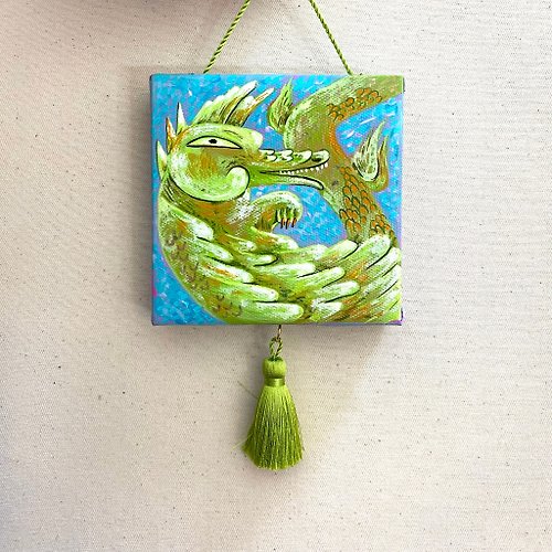 Onik Art Original Painting Dragon. Green Dragon Art. Gift from Dragon. Painting on canvas