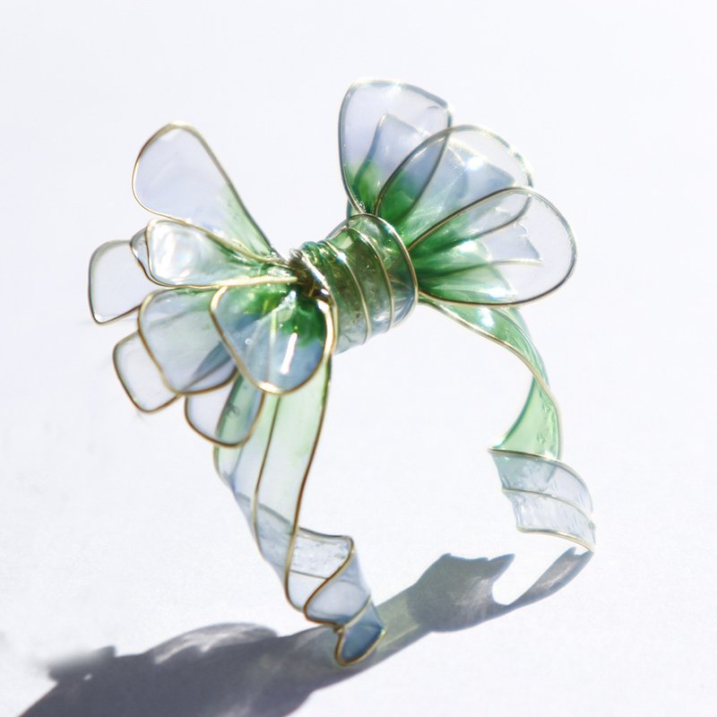 Ribbon Pony Hook リボンポニーフック　髪飾り　緑 - 髮夾/髮圈 - 其他材質 綠色