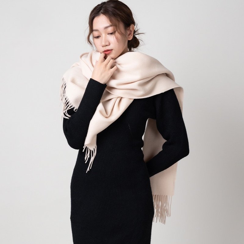 奶油杏 | 厚織系列 純羊毛圍巾 - 圍巾/披肩 - 羊毛 白色