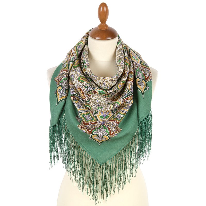 Authentic Pavlovo Posad Russian Shawl Scarf Soft 100% Wool 89x89 cm 2077-9 - 絲巾 - 羊毛 綠色