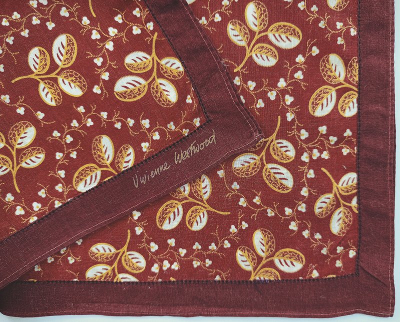 Vivienne Westwood Vintage Handkerchief Brown Leaves 19 x 19 inches - 手帕 - 棉．麻 咖啡色
