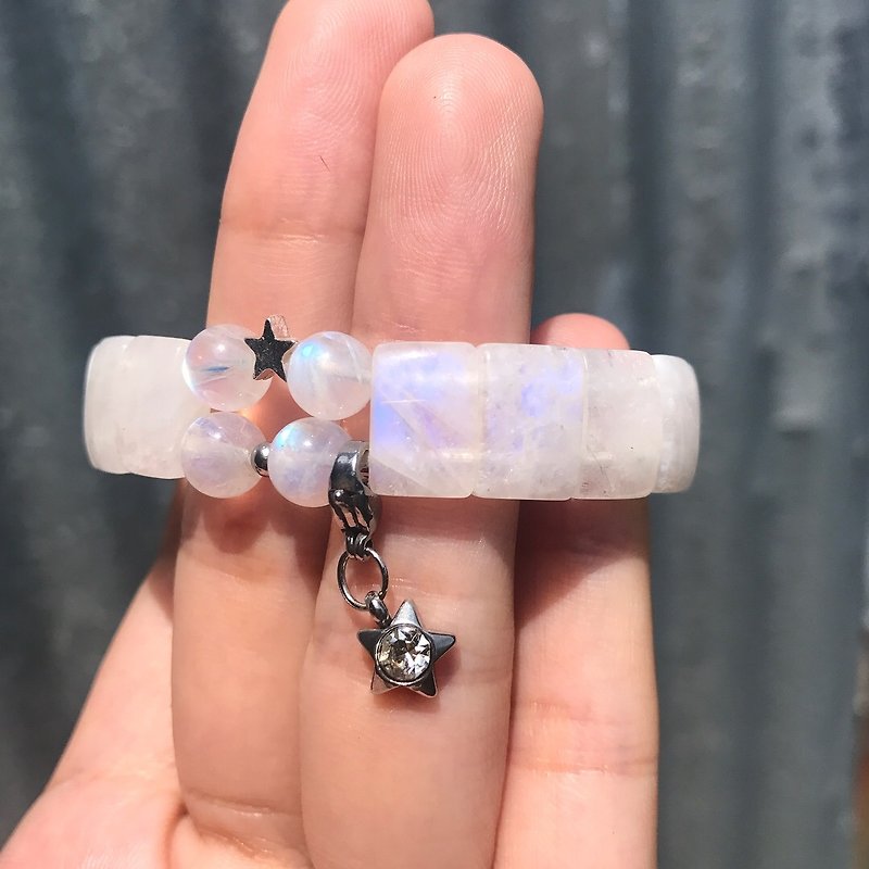 【Lost And Find】Natural  Fluorite unicorn stone 2 rounds bracelet - Bracelets - Gemstone Blue