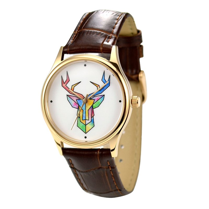 トナカイの頭のイラスト時計ローズゴールドケースIユニセックスI世界中に送料無料 - 腕時計 - 金属 多色