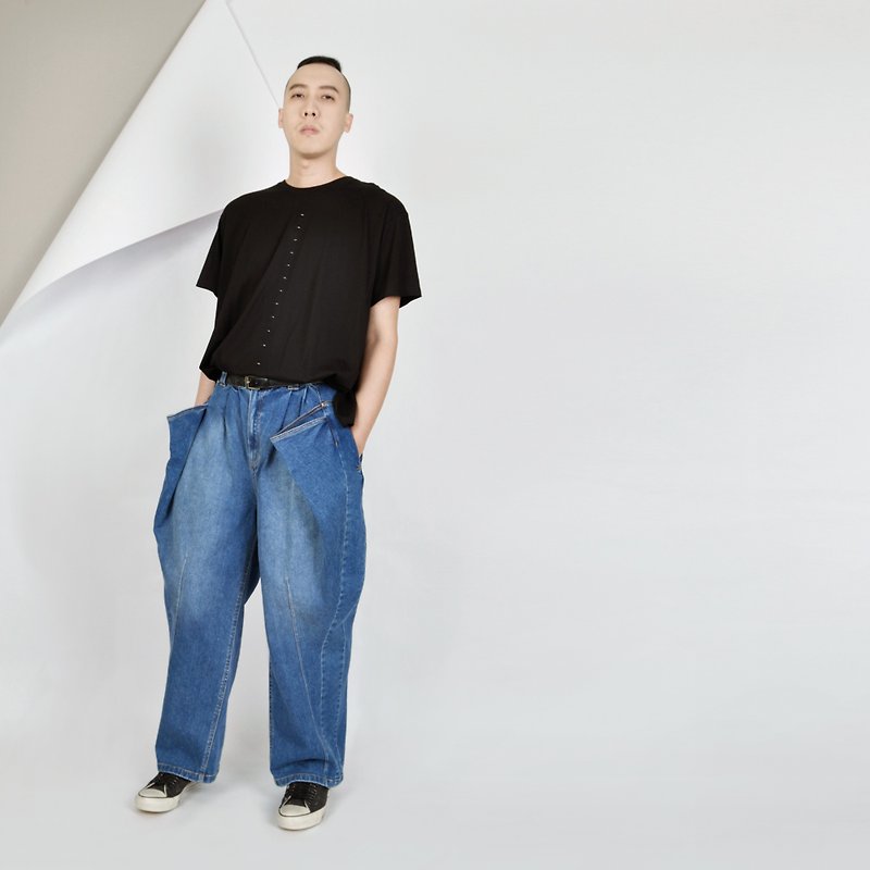 AFTER  - 印刷TEE後の斜視パンティー - Tシャツ メンズ - コットン・麻 ブラック