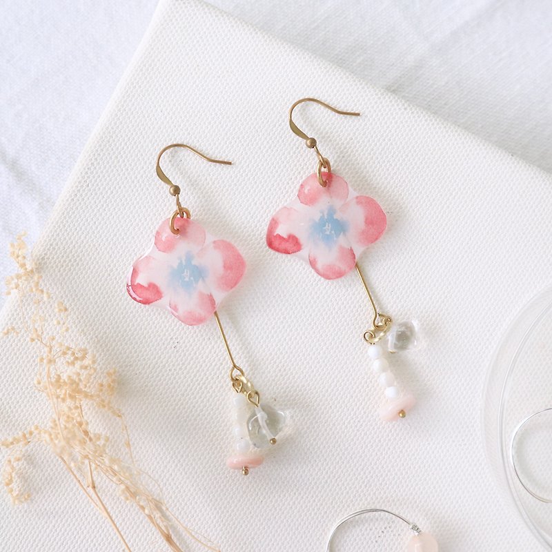 Flower Collection Handmade Earrings - Like You Crystal Nasal Pink Opal Can Change Clip - Earrings & Clip-ons - Resin Pink