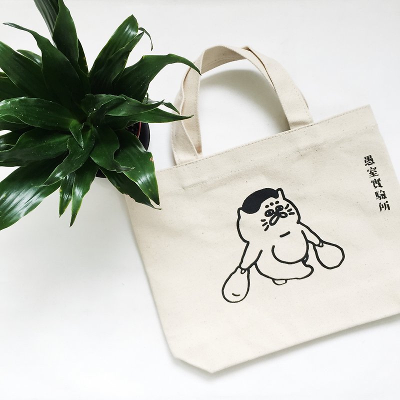 Serigraphy small bag - grocery shopping Goro - กระเป๋าถือ - ผ้าฝ้าย/ผ้าลินิน ขาว
