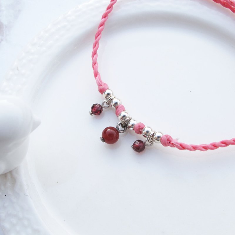 Big staff Taipa [manual silver] white crystal x red agate x garnet x hanging ultra-fine wax rope bracelet - Bracelets - Crystal Multicolor