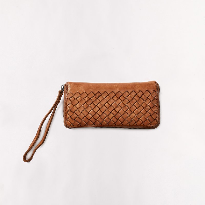 Atlanta L 天然植鞣編織長夾 - 錢包/皮夾/長短夾 - 真皮 卡其色