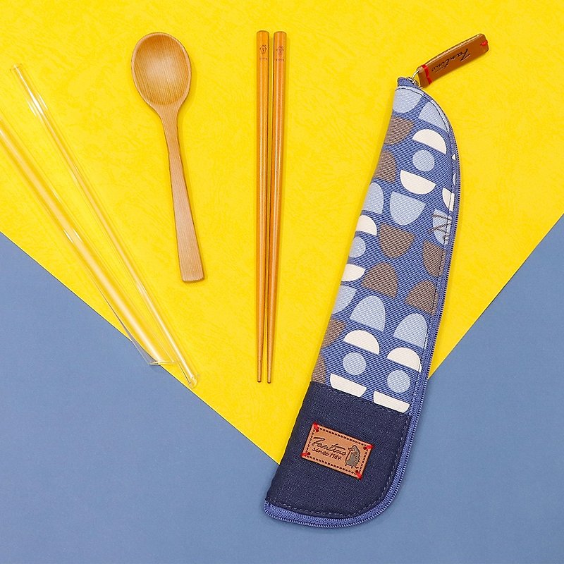 獨創布花 棉麻餐具袋::藍水玉:: (水玉迷宮)環保餐具/畢業季 - 其他 - 棉．麻 藍色