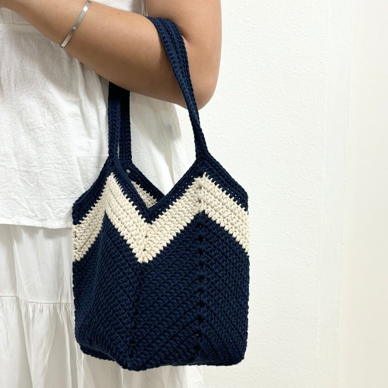 cotton crochet bag - Messenger Bags & Sling Bags - Cotton & Hemp Blue