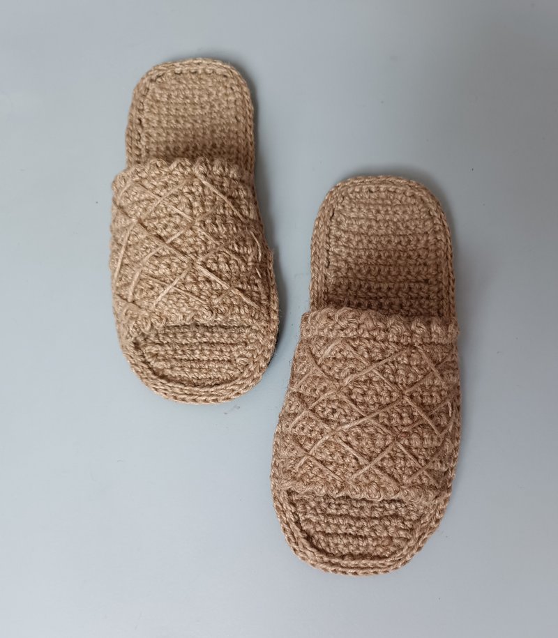 男士拖鞋天然麻露趾中性男女手工定製鞋 - 室內拖鞋 - 棉．麻 咖啡色