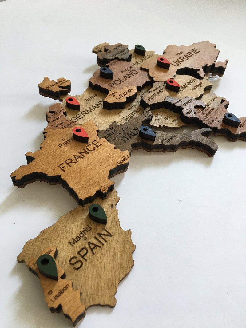 Wood map markers - Geotag stickes 3D map accessories - Wall Décor - Wood Multicolor