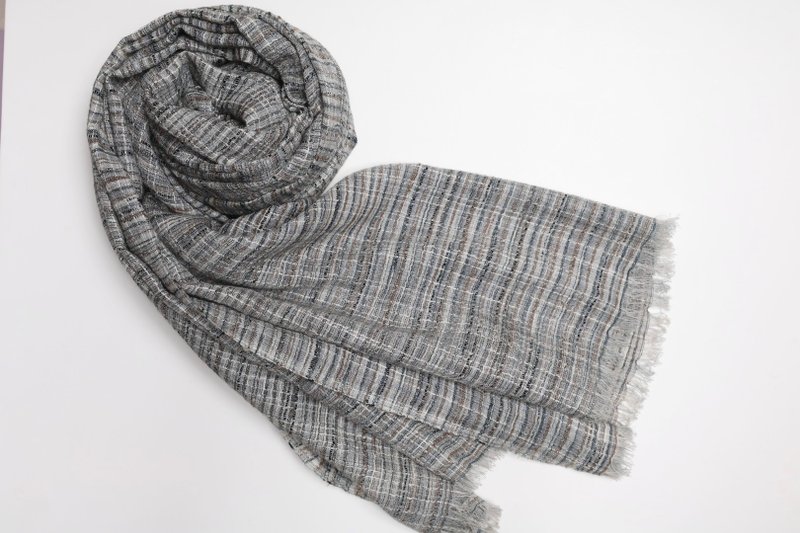 【快速出貨】喀什米爾專櫃設計梭織工藝羊絨灰咖圍巾披肩氣質小香 - 圍巾/披肩 - 羊毛 灰色
