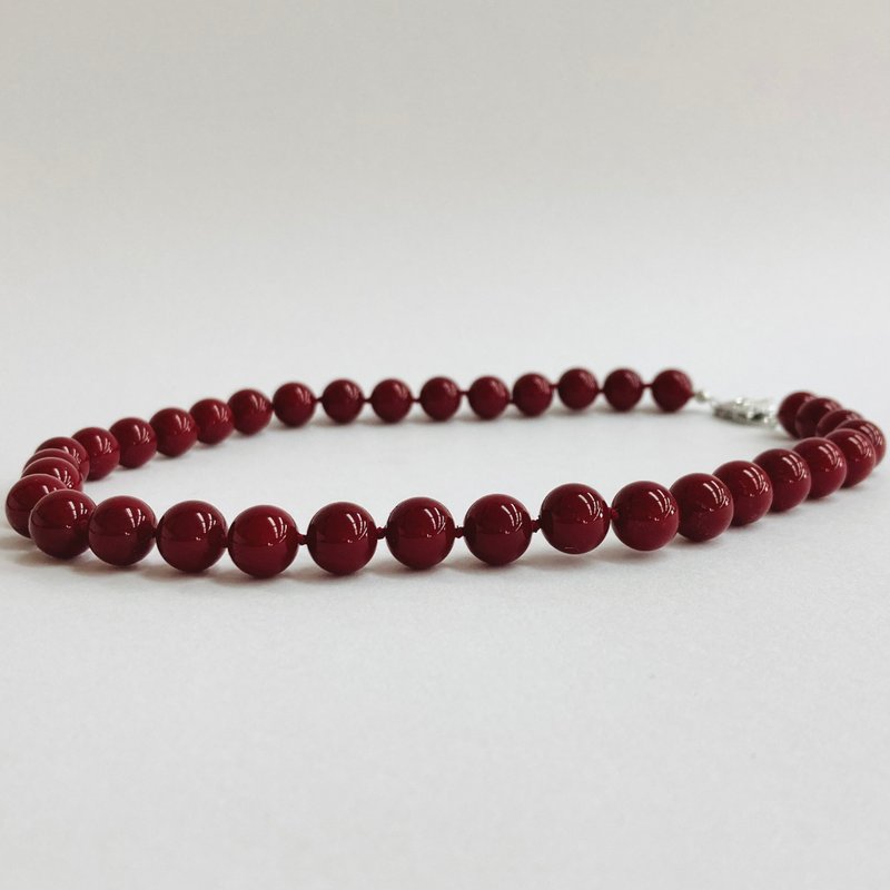 ガラスビーズオールノットネックレス/10mm約42cm/RED/made in japan - 項鍊 - 玻璃 紅色