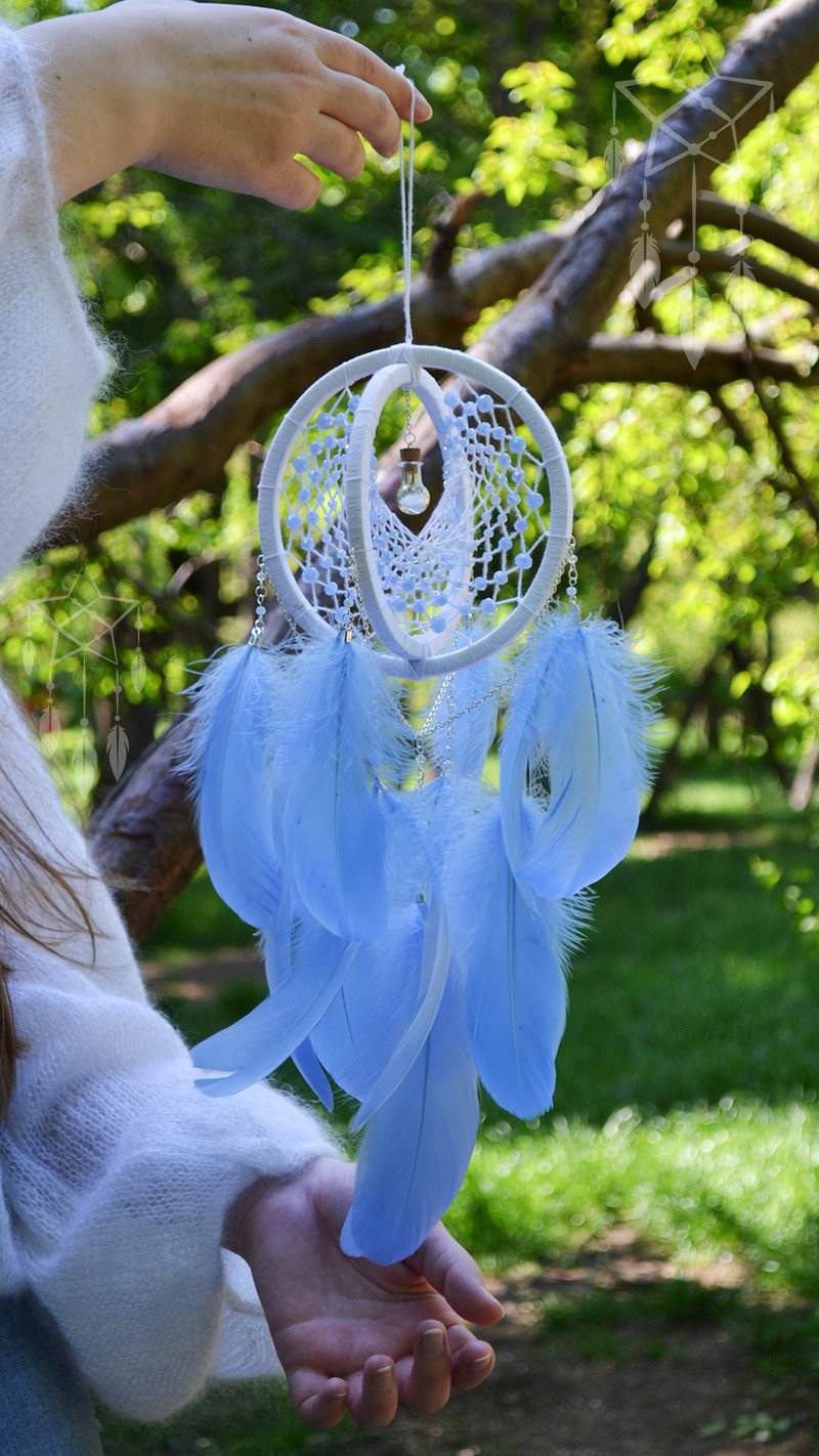 3D volume dream catcher, sphere dream catcher white sky blue ตาข่ายดัก ...