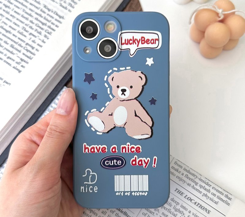 Cutie teddy bear blue Mobile phone case Silicone Protective Case - Phone Cases - Silicone Blue