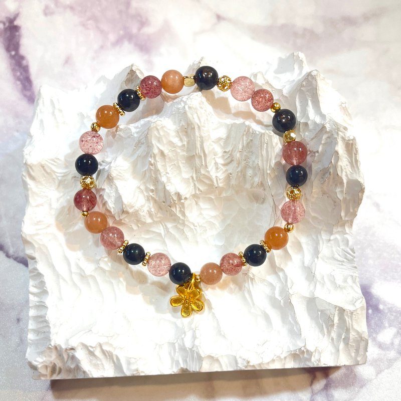 Bordeaux Champagne Crystal Bracelet Gold Luck Stone Strawberry Crystal Orange Stone Anti-villain Blocking Evil and Lucky Fortune - สร้อยข้อมือ - คริสตัล หลากหลายสี