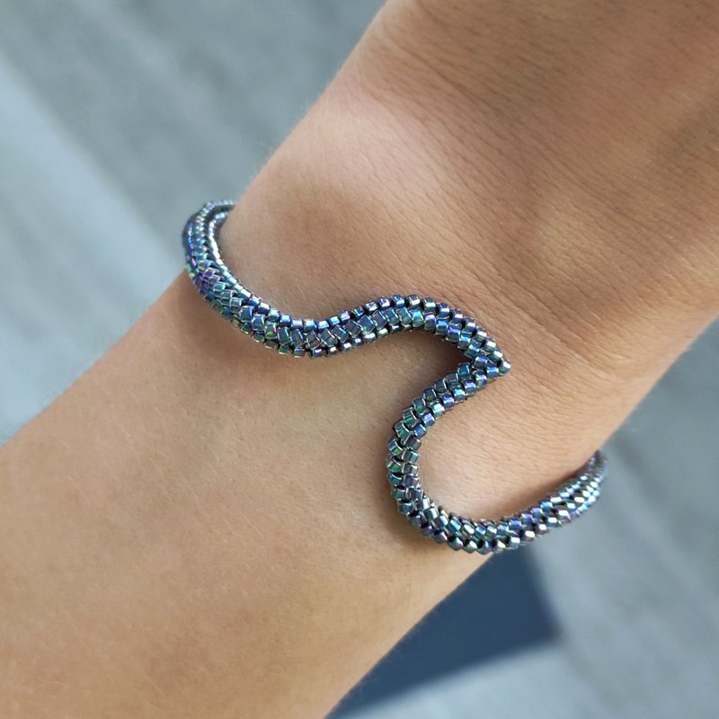 Beaded Wave Bracelet - Bracelets - Glass Blue