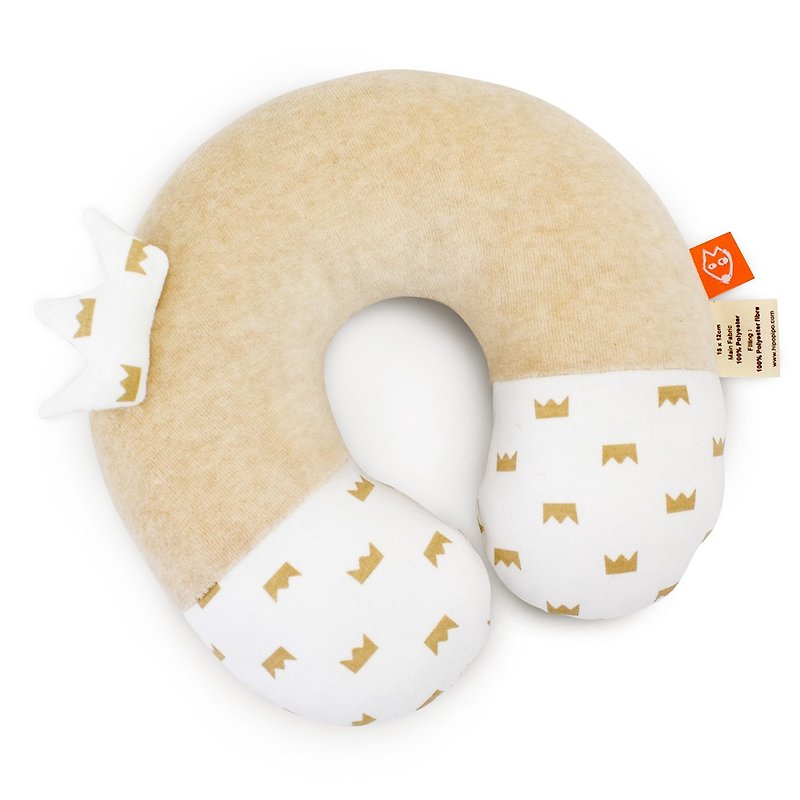 [hipopipo Xiaoxibo-Mengmeng Xiaohu Organic Cotton Series] Crown Double-sided Small Neck Pillow - ผ้าปูที่นอน - ผ้าฝ้าย/ผ้าลินิน สีกากี