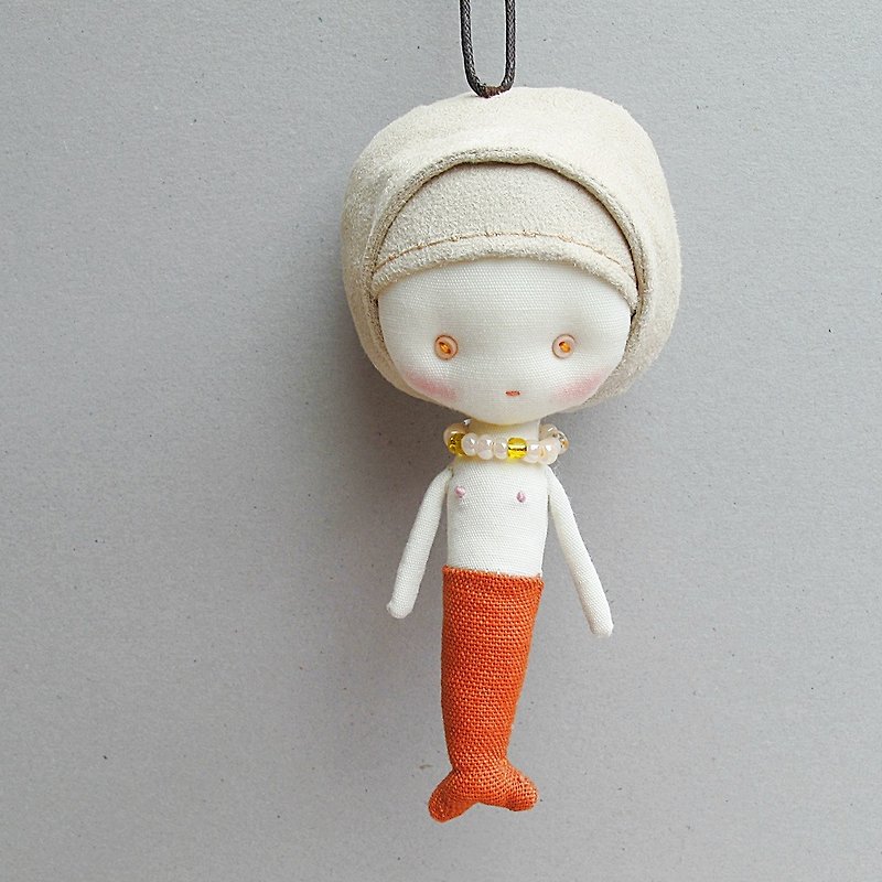 美人魚小蘿莉第28 號 - 鑰匙圈/鎖匙扣 - 棉．麻 橘色