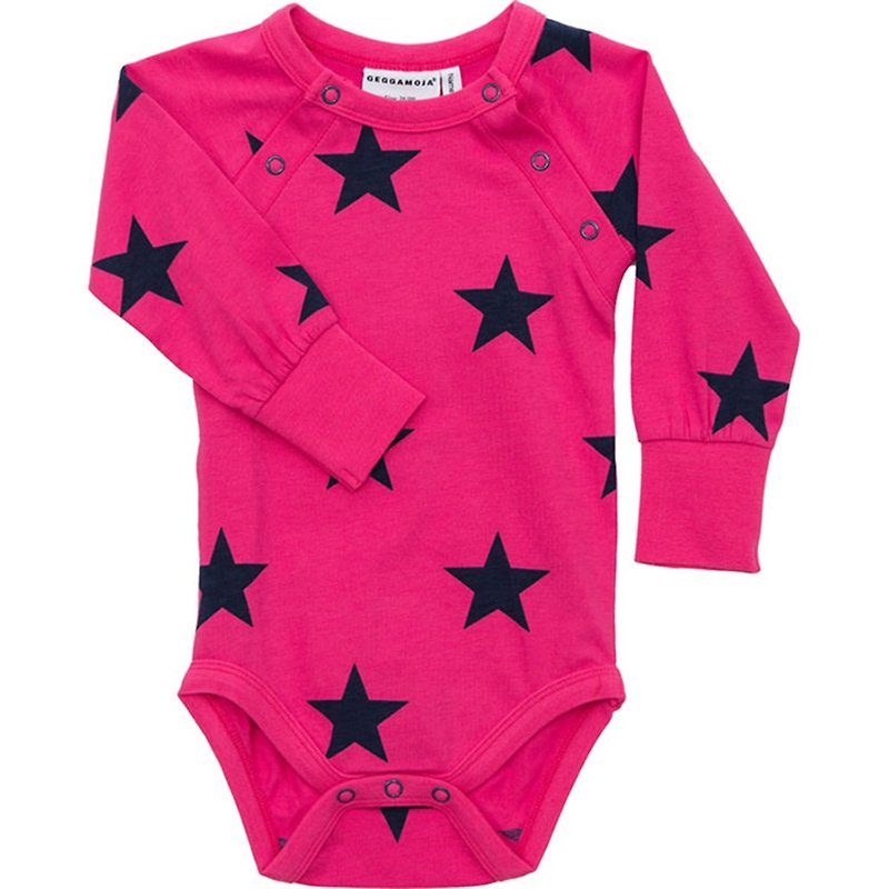 【瑞典童裝】有機棉包屁衣6M至18M 星星紅色 - 嬰兒連身衣/包被/包巾 - 棉．麻 紅色
