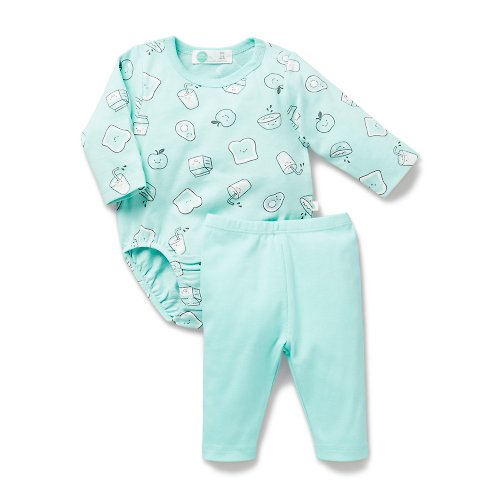 Purebaby有機棉 澳洲Little Green & Co有機棉嬰兒包屁衣套裝/新生兒 連身衣-粉綠