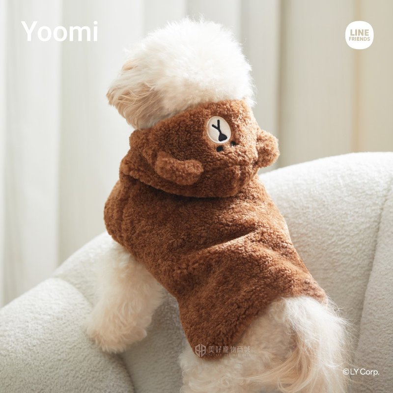 【LINE FRIENDS】經典系列寵物熊大絨毛斗篷 寵物 貓 狗 - 寵物衣服 - 棉．麻 咖啡色