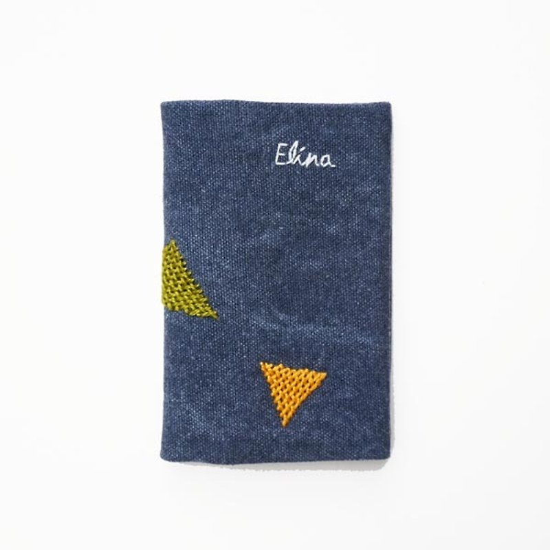 Darning embroidered geometric pattern hand-embroidered business card holder business card set (providing custom embroidery English name) - Card Holders & Cases - Cotton & Hemp Blue
