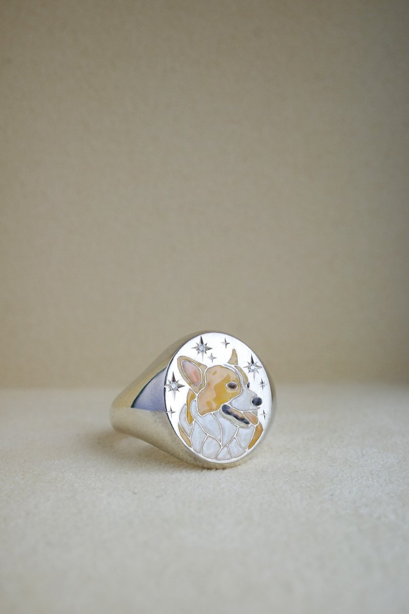 High-Temperature Enamel Craft - Custom Pet Portrait Signet Ring - General Rings - Precious Metals 