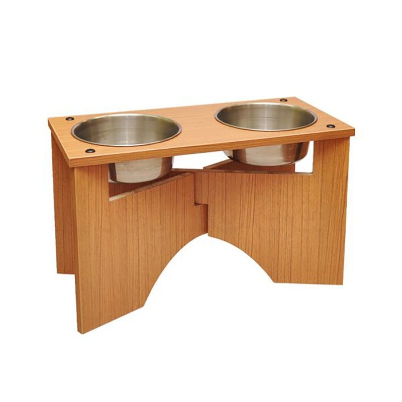 【MOMOCAT】X型狗餐桌 雙口高35cm 附1號白鐵碗 - 三款木色 - 寵物碗/碗架/自動餵食器 - 木頭 