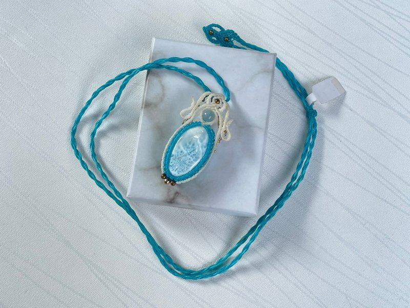 *210645 Macrame 海紋石 編織 頸鍊 - 項鍊 - 半寶石 藍色