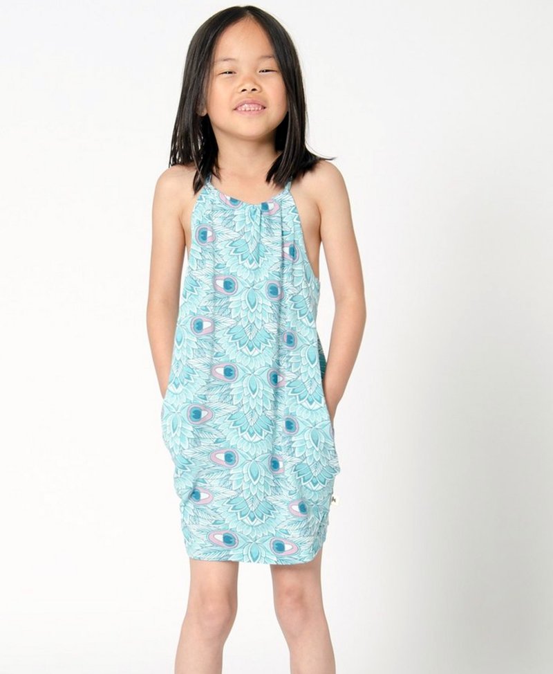 Swedish organic cotton children's dress 2 years old to 12 years old parent-child wear - กระโปรง - ผ้าฝ้าย/ผ้าลินิน สีน้ำเงิน