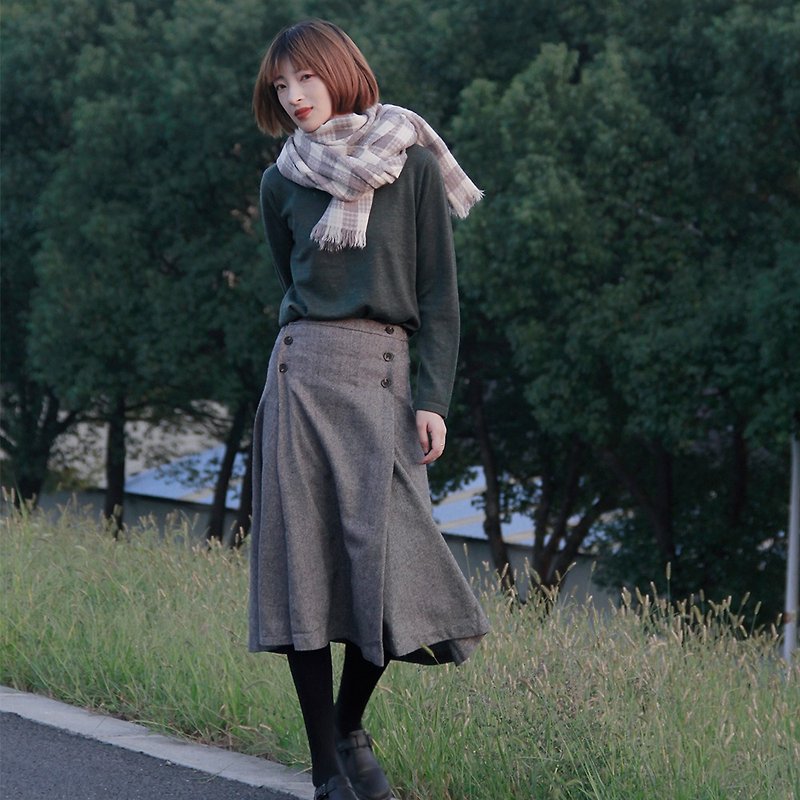 Wool twill elastic half skirt | skirt | autumn and winter models | wool | independent brand | Sora-202 - กระโปรง - ขนแกะ สีเทา