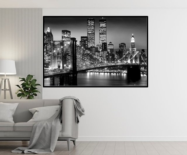 ニューヨーク ブルックリン橋 白黒ポスター / NEW YORK マンハッタン
