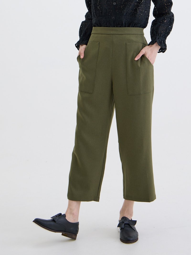 口袋情書長寬褲-軍綠 - 女長褲 - 聚酯纖維 綠色