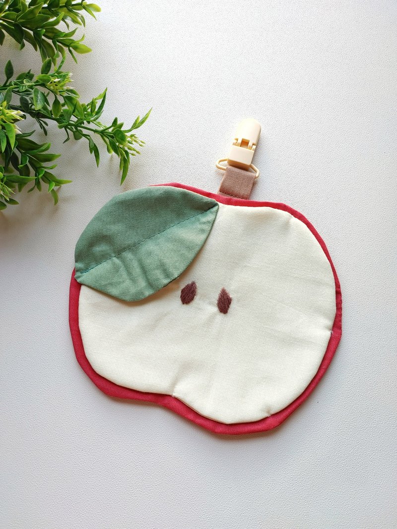 夾子可拆 有機棉 刺繡兒童手帕/手帕夾/擦手巾/口水巾(蘋果) - 手帕 - 棉．麻 多色