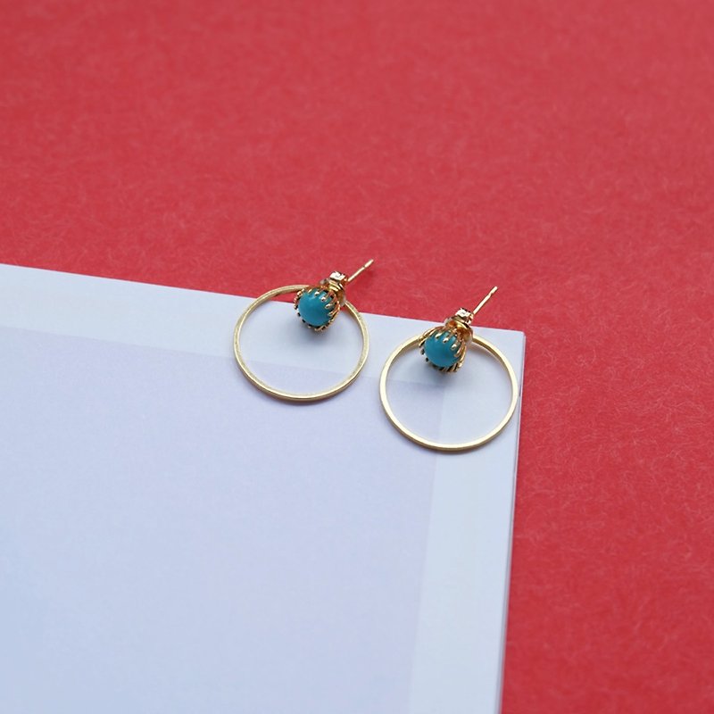 Nile Turquoise exotic style simple wind 18k gold-plated thick gold earrings earrings - ต่างหู - โลหะ สีทอง