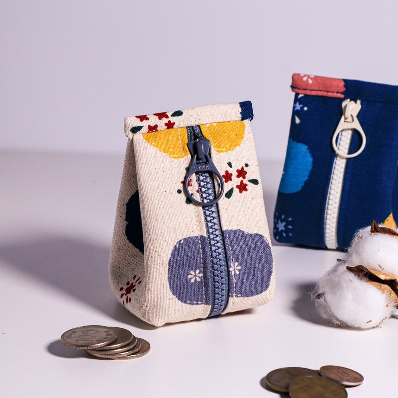 Japanese Fireworks Triangle Zipper Coin Purse (Cream White) - Coin Purses - Cotton & Hemp White