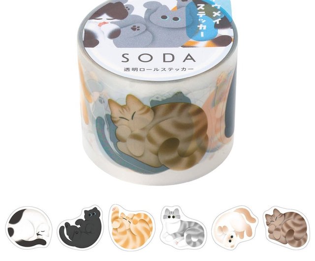 Rolling Cat SODA Transparent Sticker Tape Rolling Cat SODA Transparent Sticker Tape
