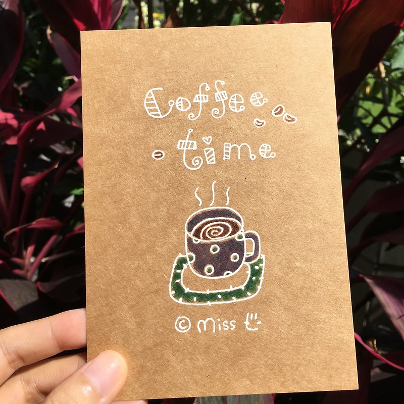 *Miss L hand-drawn postcard* Coffee Time - Cards & Postcards - Paper Brown