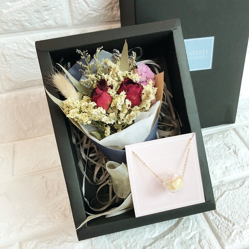 Personalized Dry Flower lower Gift Box Necklace  Birthday Bridesmaid  - สร้อยติดคอ - โลหะ สีเหลือง