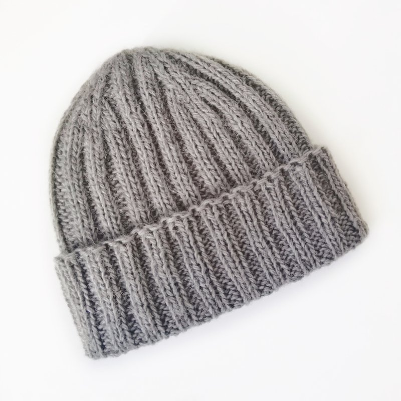 Wool Handmade Grey Men's Winter Beanie: Cozy Seamless Hand-Knit Craftsmanship - Hats & Caps - Wool Gray