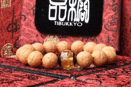 TIBUKKYO德榕藏品 尼泊爾鳳眼菩提子 14mm 正眼 金砂琉璃隔珠 手串 手鍊 佛珠 飾品